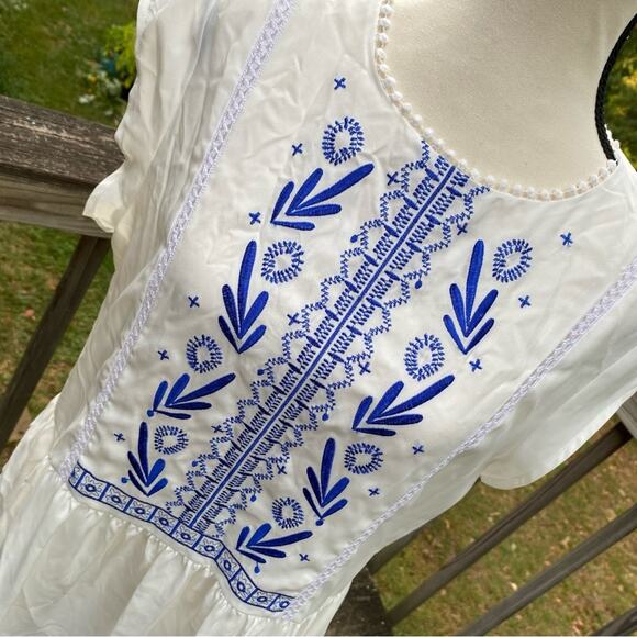 Rieley‎ Collection Women's Embroidered Mini Dress Large White Boho Cottagecore - Picture 2 of 5